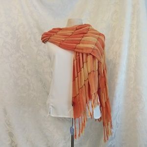 Beautiful Gathered Orange Scarf with Fringe